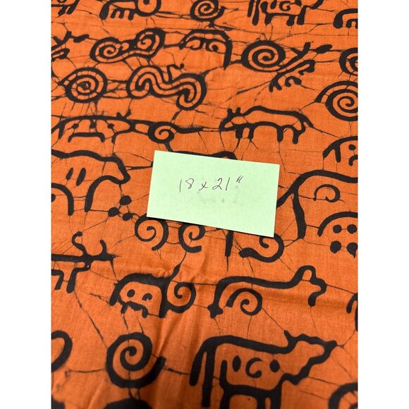 Handmade Orange Fabric Black Animal Print 18x21" Cotton Material Crafting & Quil - Picture 3 of 4